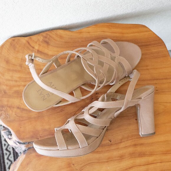 Naturalizer Cameron Sandals Size 8.5 Nude Strappy Platform Heels - Picture 5 of 7
